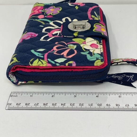 Vera Bradley 7.5” Blue Floral Garden Soft Silver Clasp Zipper Médium Wallet - Picture 8 of 9
